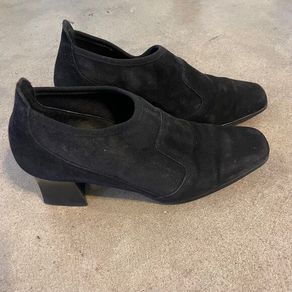 Ana Marino black Suede leather bootie shoe squared toe block heel womens size 7 - Picture 4 of 10
